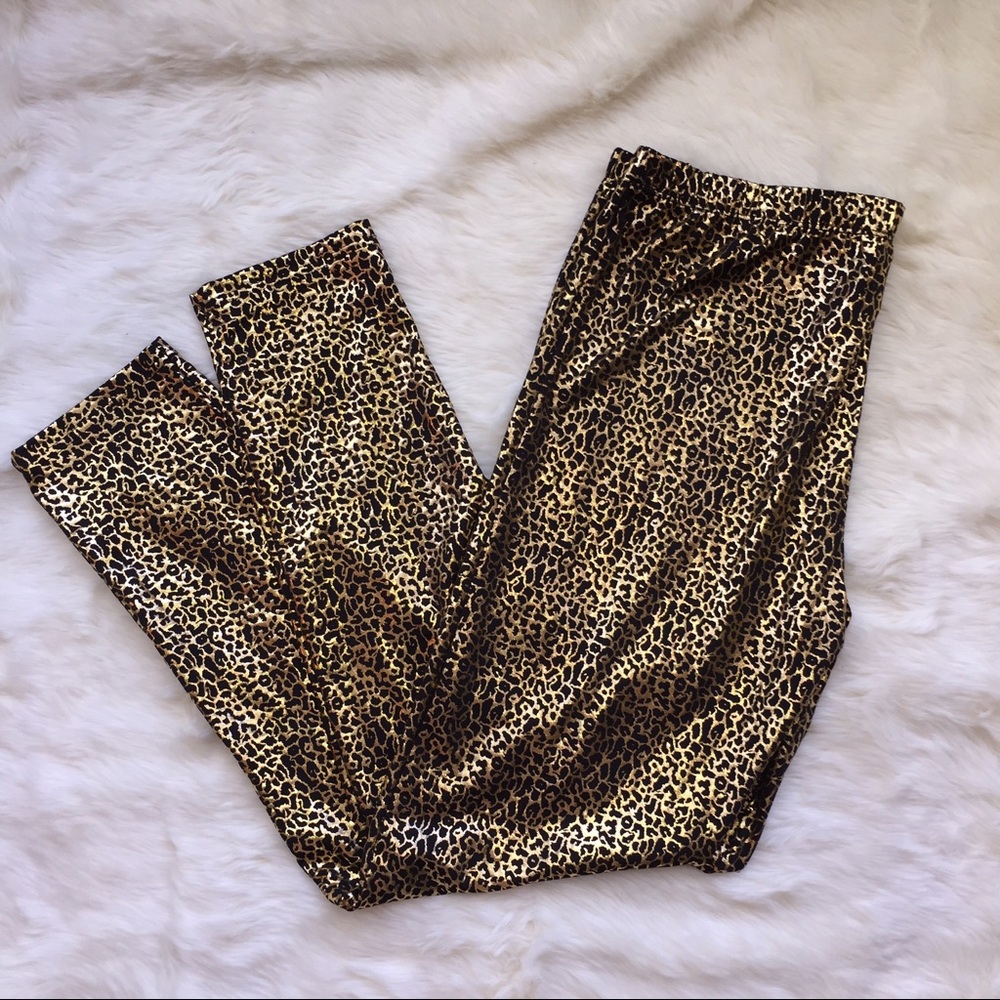 metallic leopard cheetah print pants leggings gold