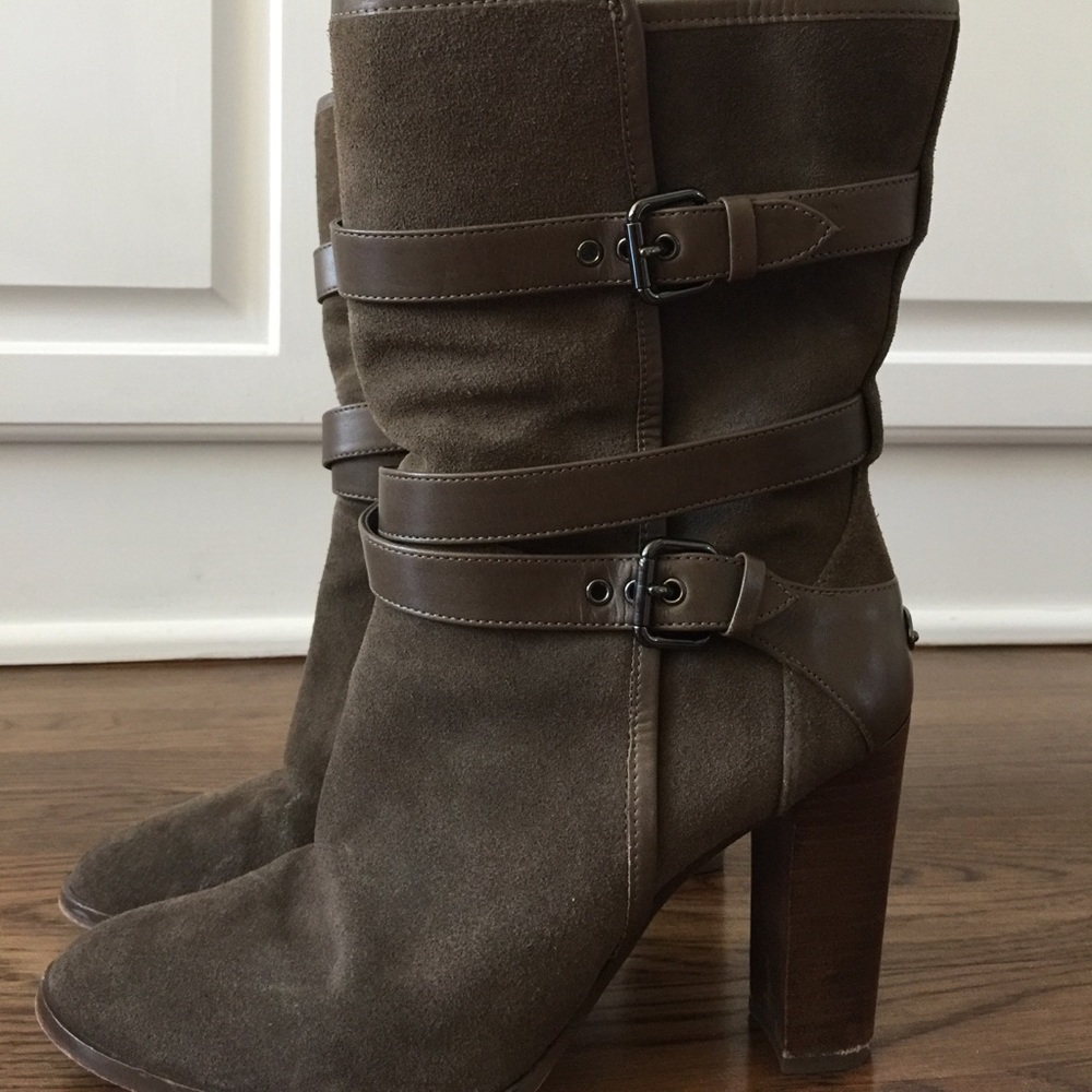 Coach Boots, Suede, Olive, Gunmetal Hardware