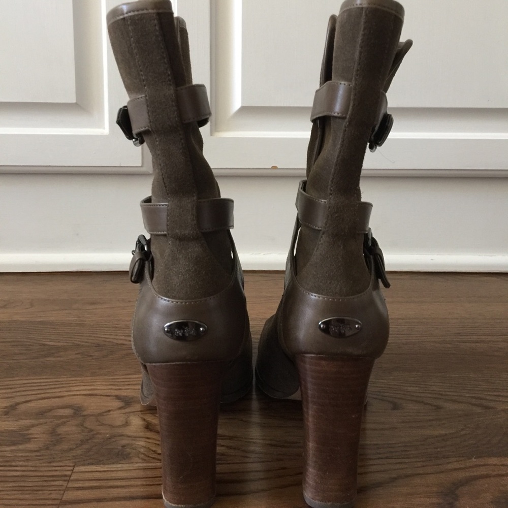 Coach Boots, Suede, Olive, Gunmetal Hardware - Picture 2 of 4