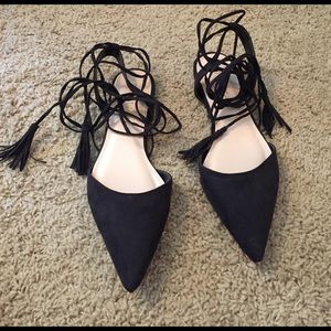 Black Pointy Toe Gladiator Wrap Sandals