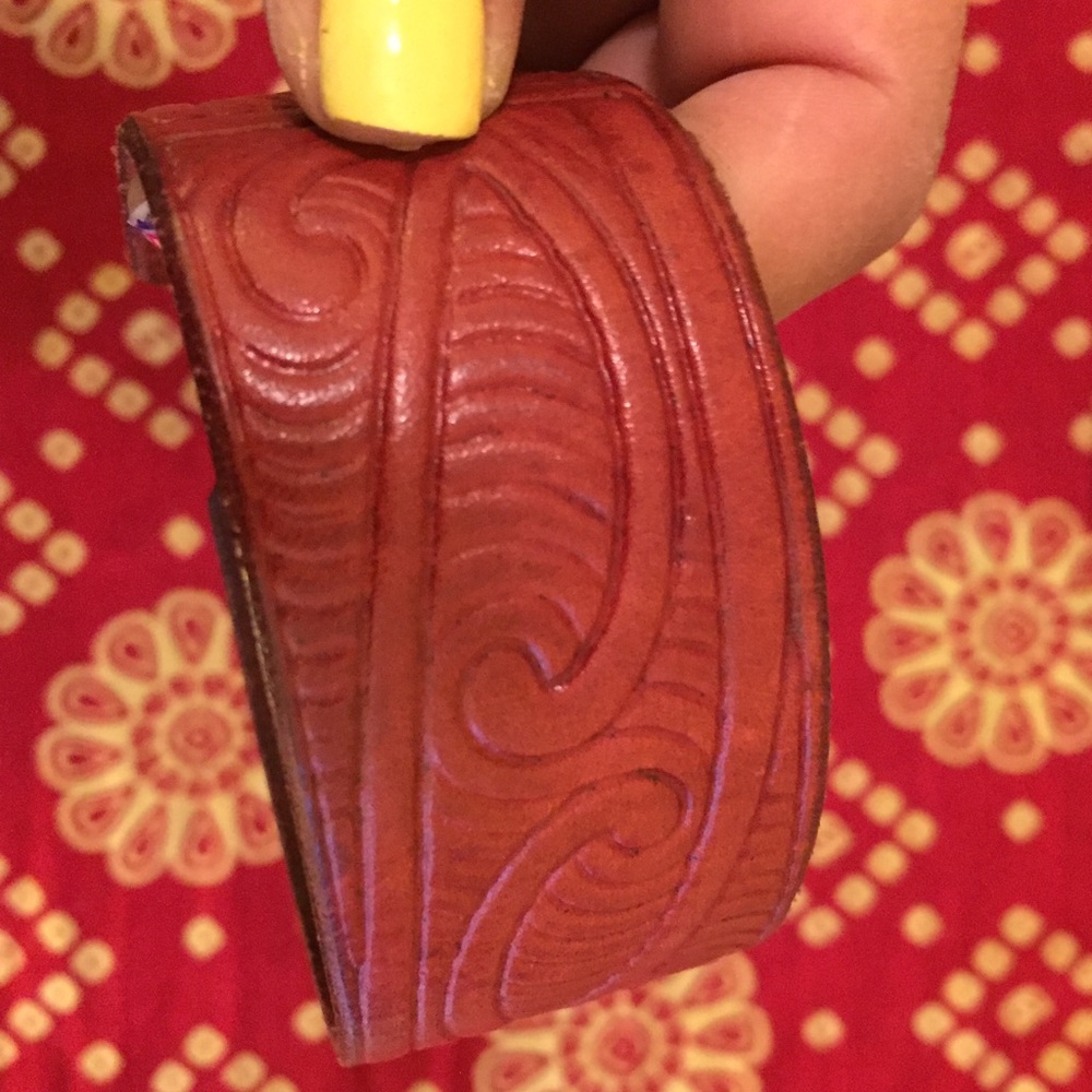 Carved leather cuff