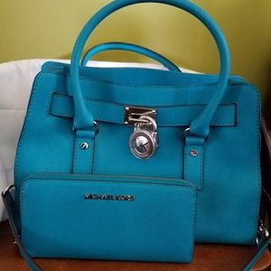 Teal Michael Kor Hamilton handbag and large wallet
