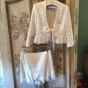 bebe 2 piece white skirt suit