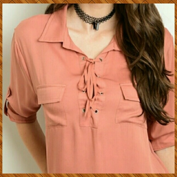 Salmon colored Stylish Blouse - Picture 2 of 8