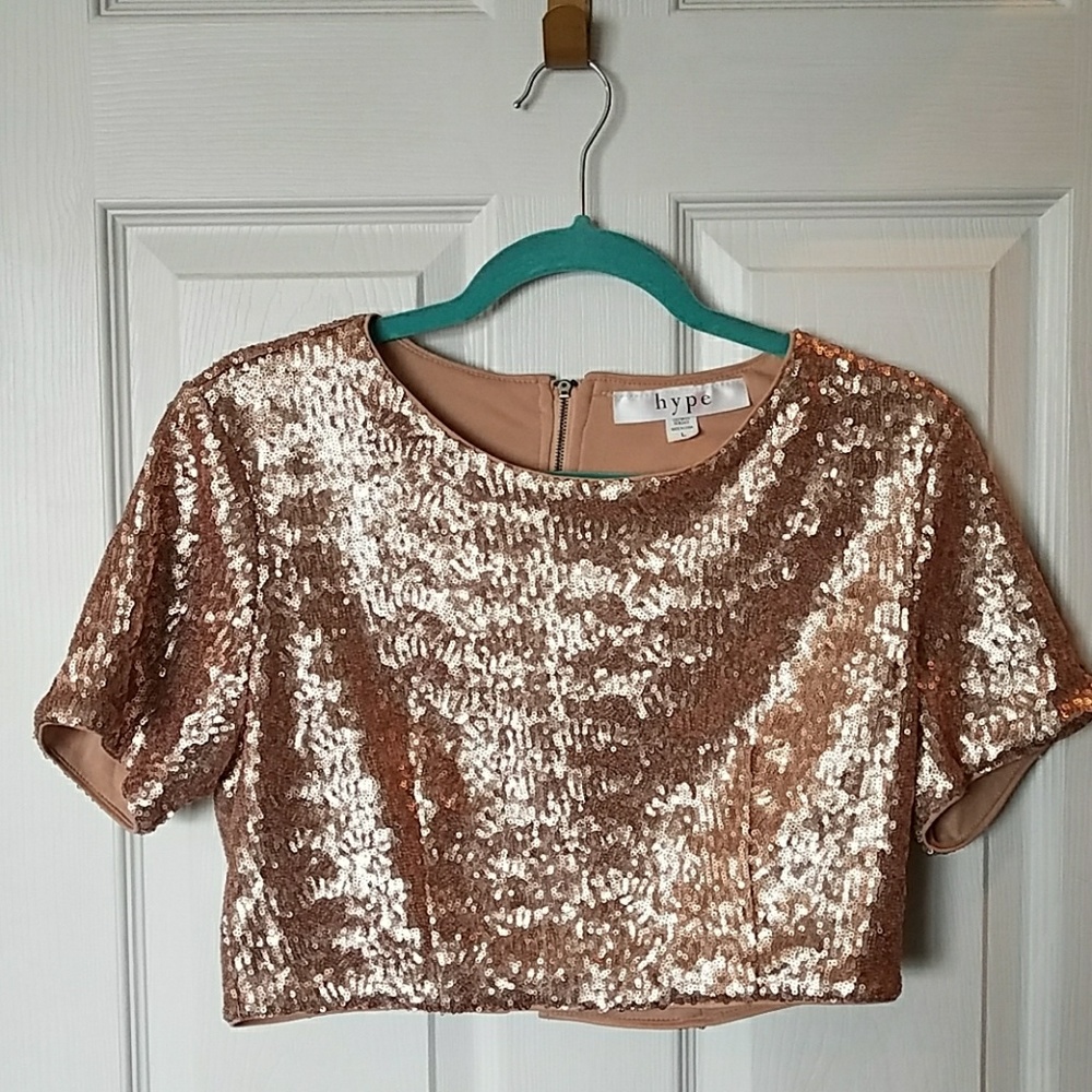 Metallic gold copper sequin crop top