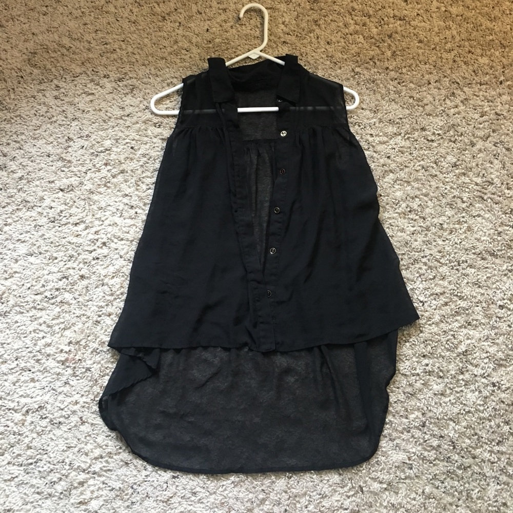 Sheer black high-low sleeveless blouse