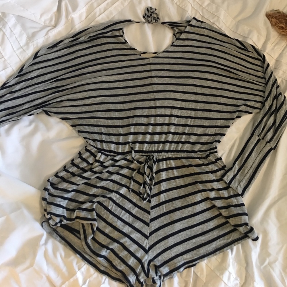 Black and grey stripe romper