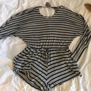 Black and grey stripe romper