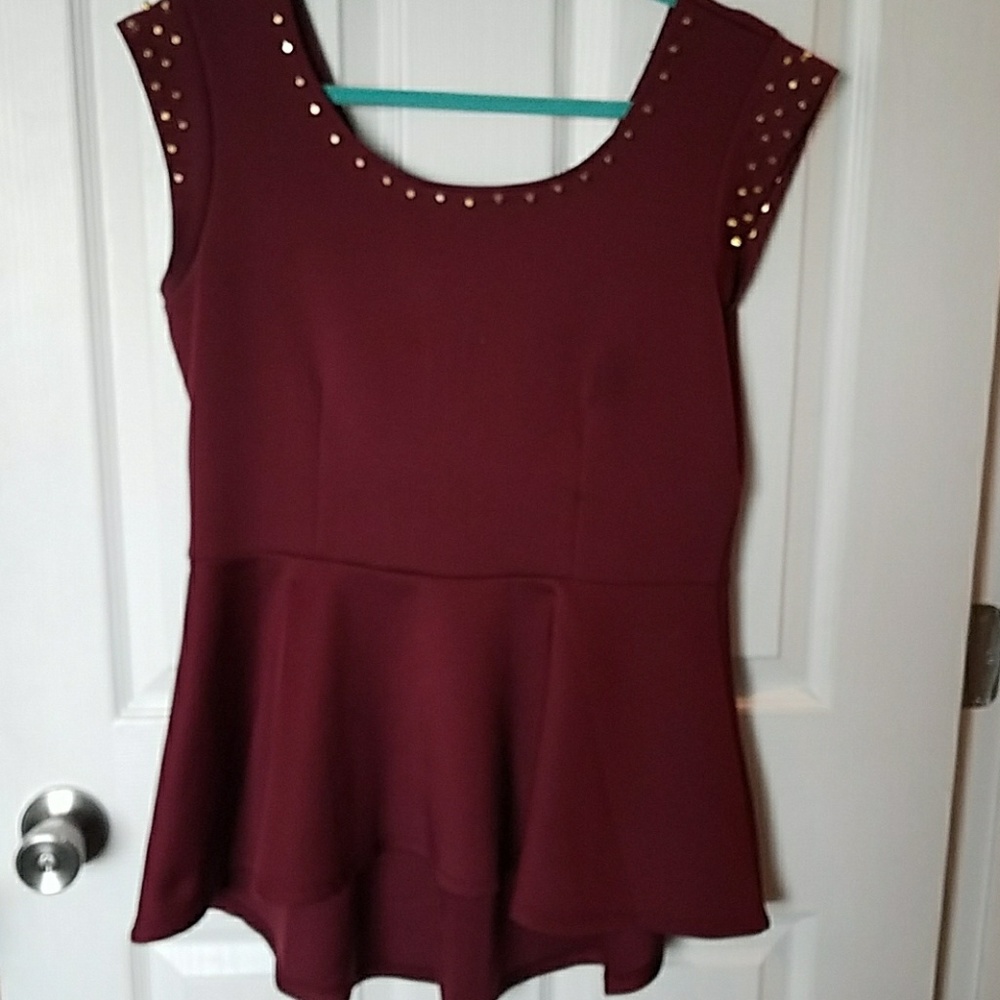 Gold studded Burgundy high low peplum top