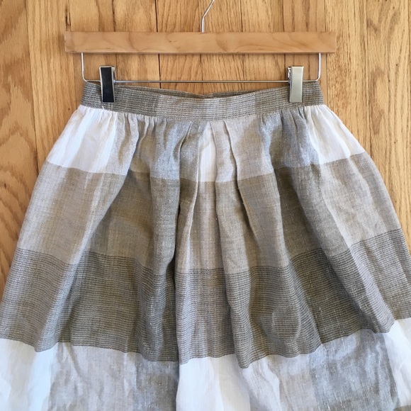 SOLD Vintage Woven Checked A-line Midi Skirt Tan/Ivory/Grey Size Small - Picture 2 of 4
