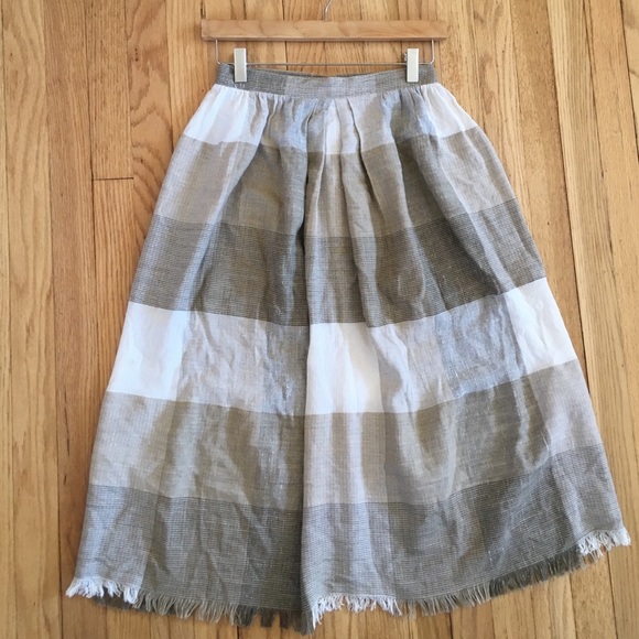 SOLD Vintage Woven Checked A-line Midi Skirt Tan/Ivory/Grey Size Small - Picture 4 of 4