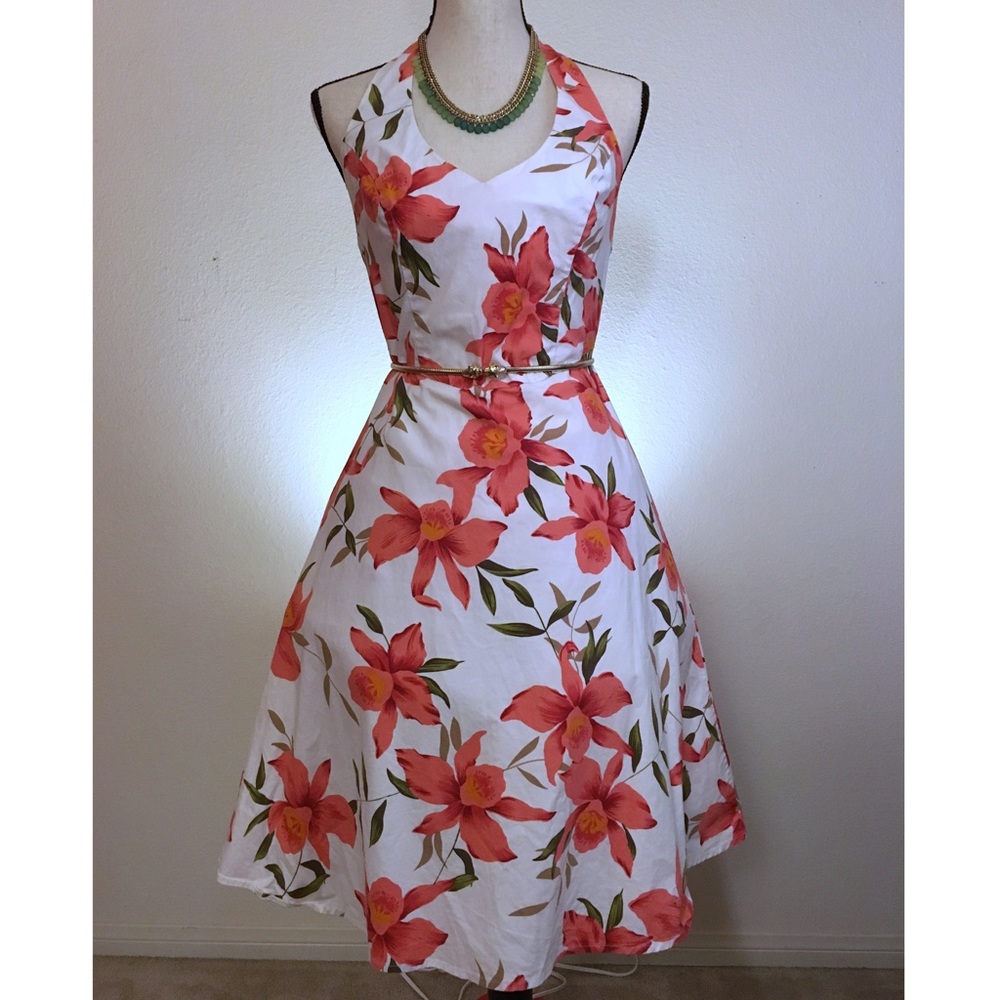 Statement Floral White A-Line Dress