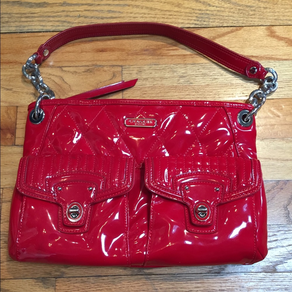 Bright red shiny brand new Coach bag!