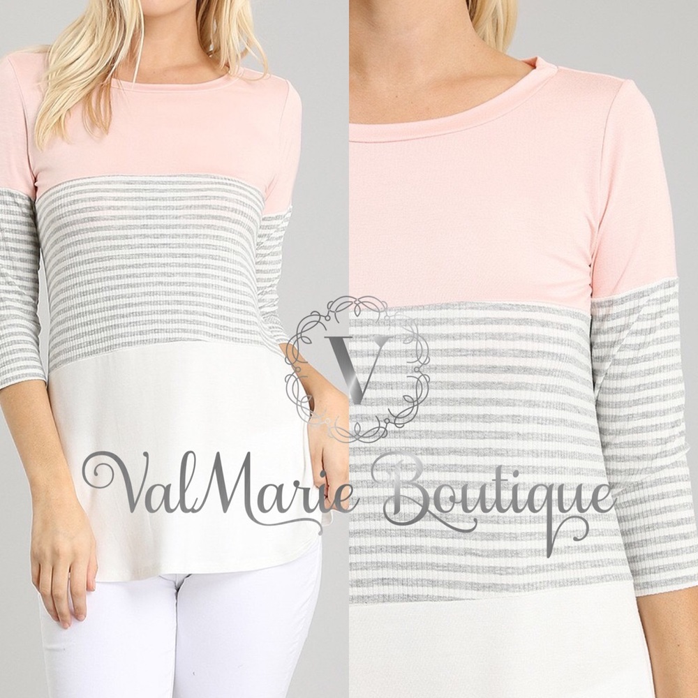 Gorgeous Pink Ivory Striped Trio Top - Picture 3 of 3