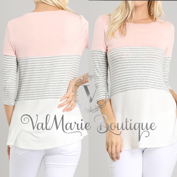 Gorgeous Pink Ivory Striped Trio Top - Picture 2 of 3