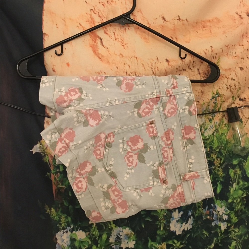 Flower Print Jean Shorts