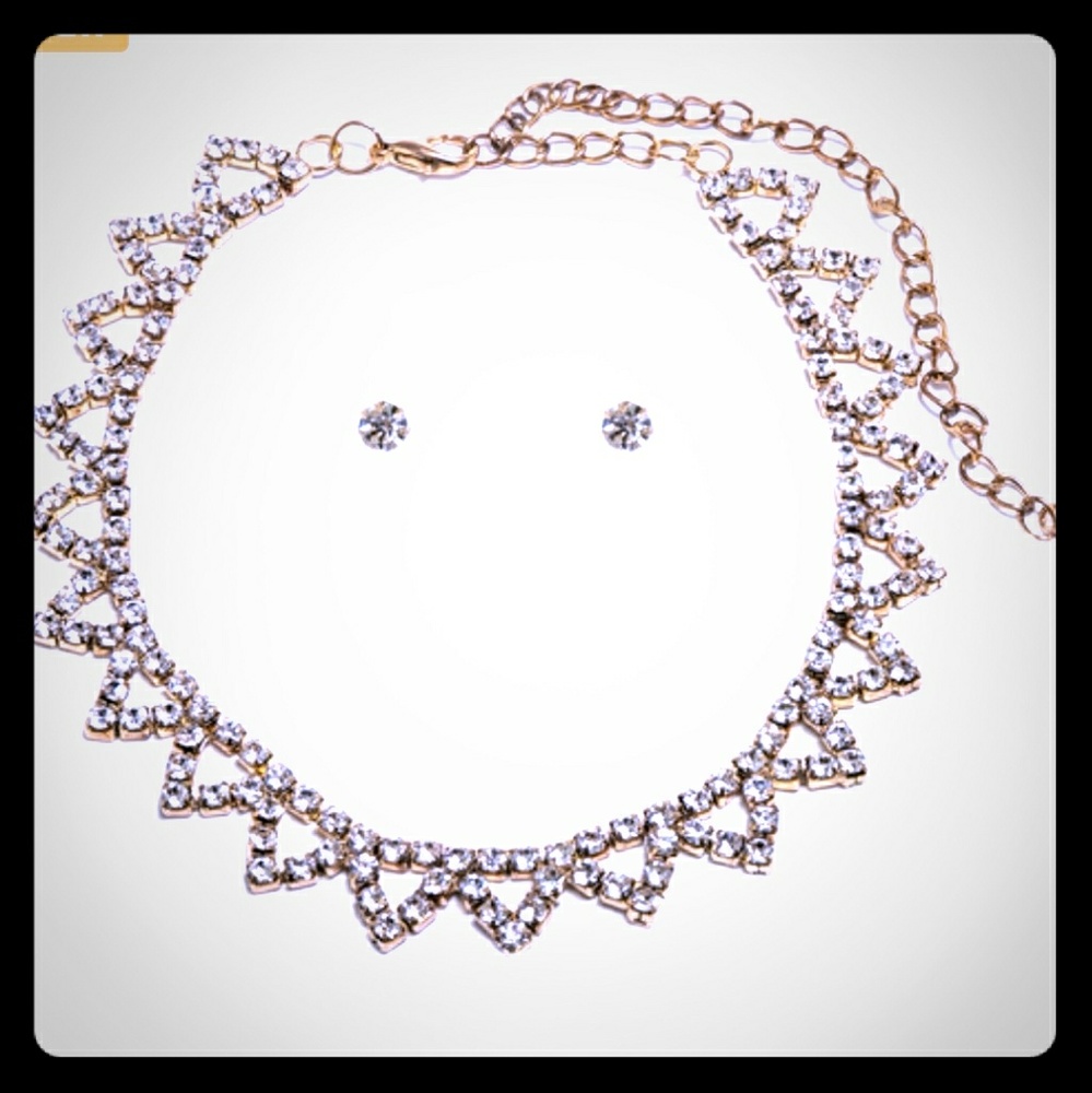 18K gold filled choker necklace with earrings