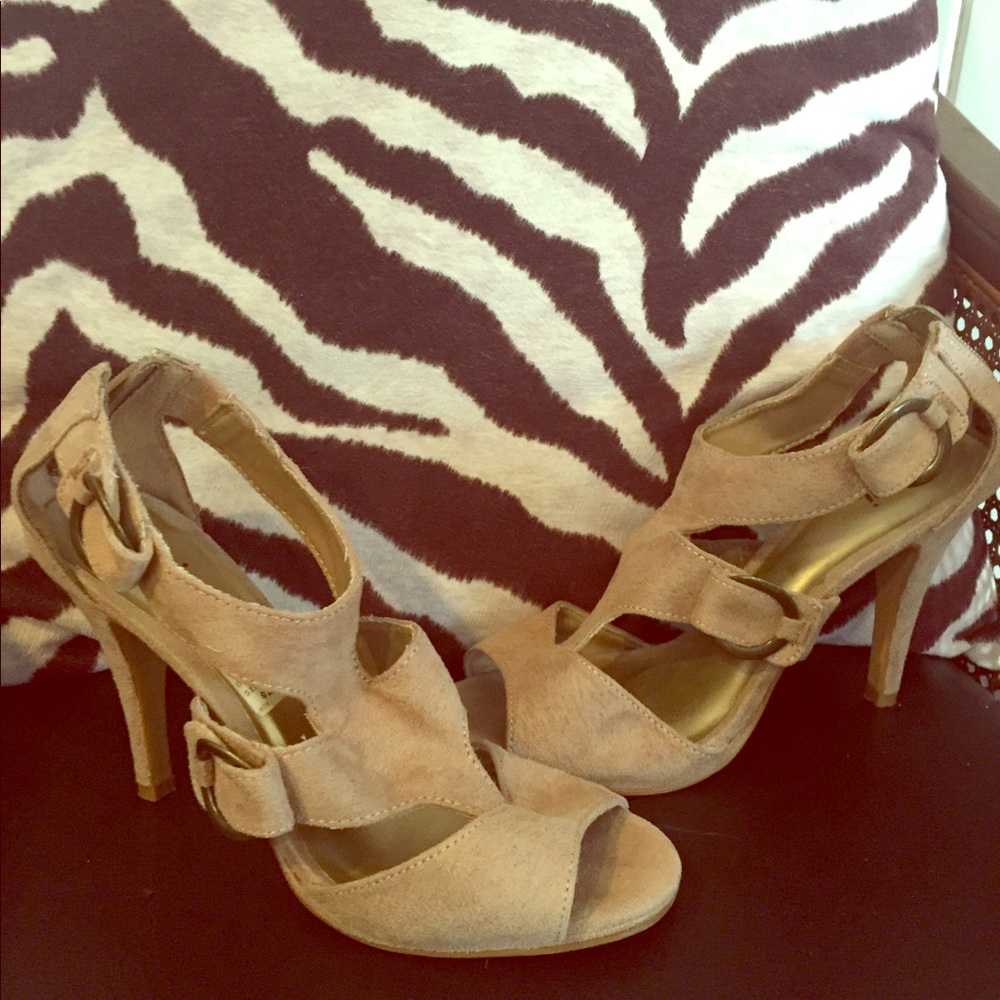 Nude suede heels