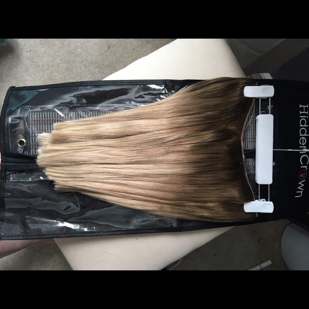 Hidden crown custom balayage halo extensions