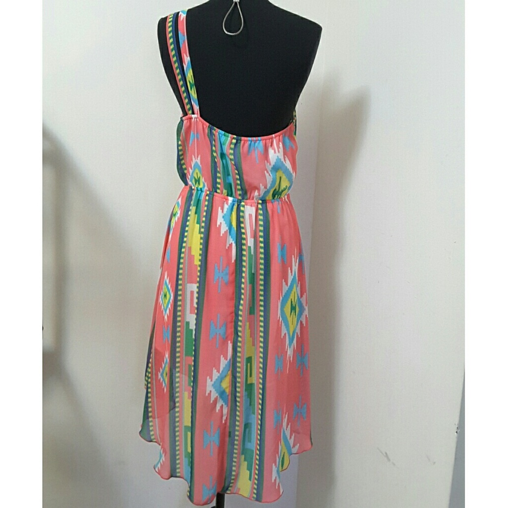 ⭐Tribal Print Dress One Shoulder Pink Size Large - Picture 3 of 5