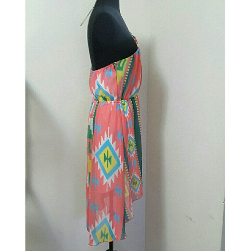 ⭐Tribal Print Dress One Shoulder Pink Size Large - Picture 4 of 5