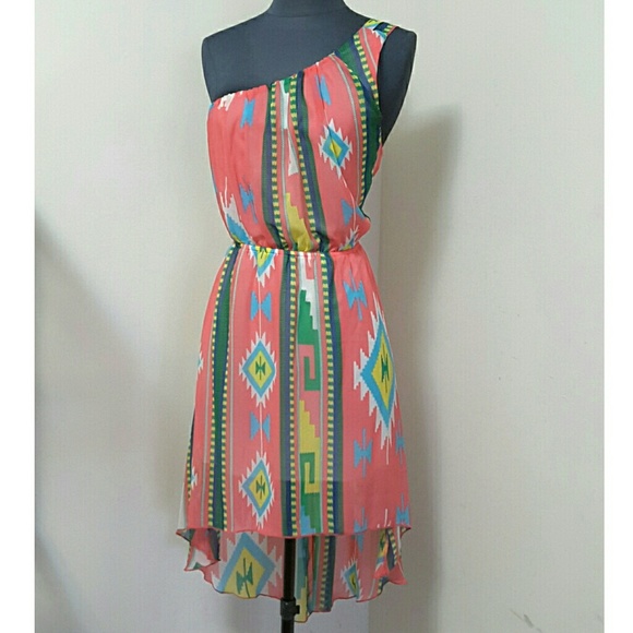 Tyche Dresses & Skirts - ⭐Tribal Print Dress One Shoulder Pink Size Large