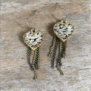 Betsey Johnson zebra heart tassel earrings