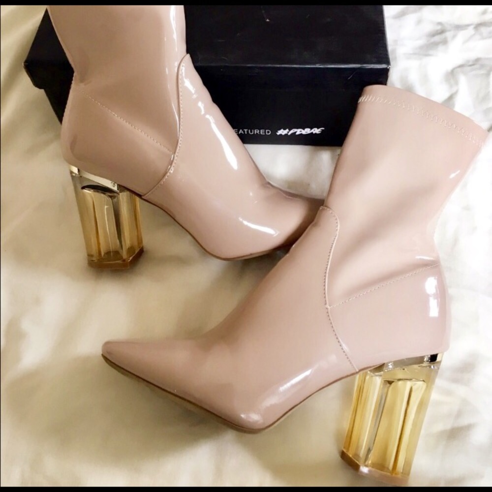 Public Desire Perspex heeled ankle boots in nude.