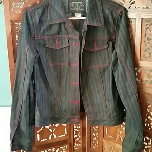 Guess Black Striped Denim Jacket