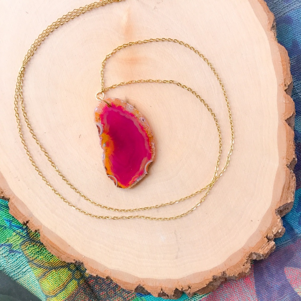Geode Slice Necklace w/ Long Gold Chain