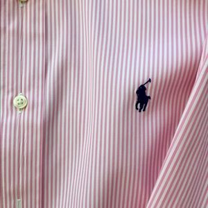 Men's Polo Button Down - Pink Striped