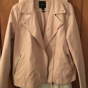 Pastel Pink Faux Leather Biker Jacket
