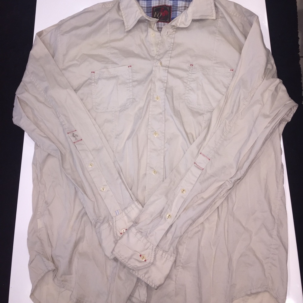 EQ Rooster: Tan Button Down Men's Shirt, XXL
