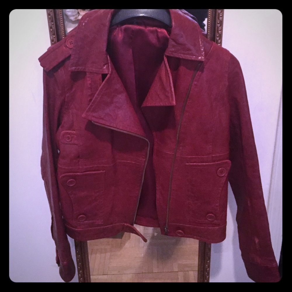 Burgundy / Red leather motorcycle zip Jacket!!!