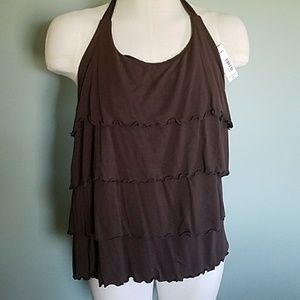 NWT ADORABLE BROWN RUFFLE HALTER TOP