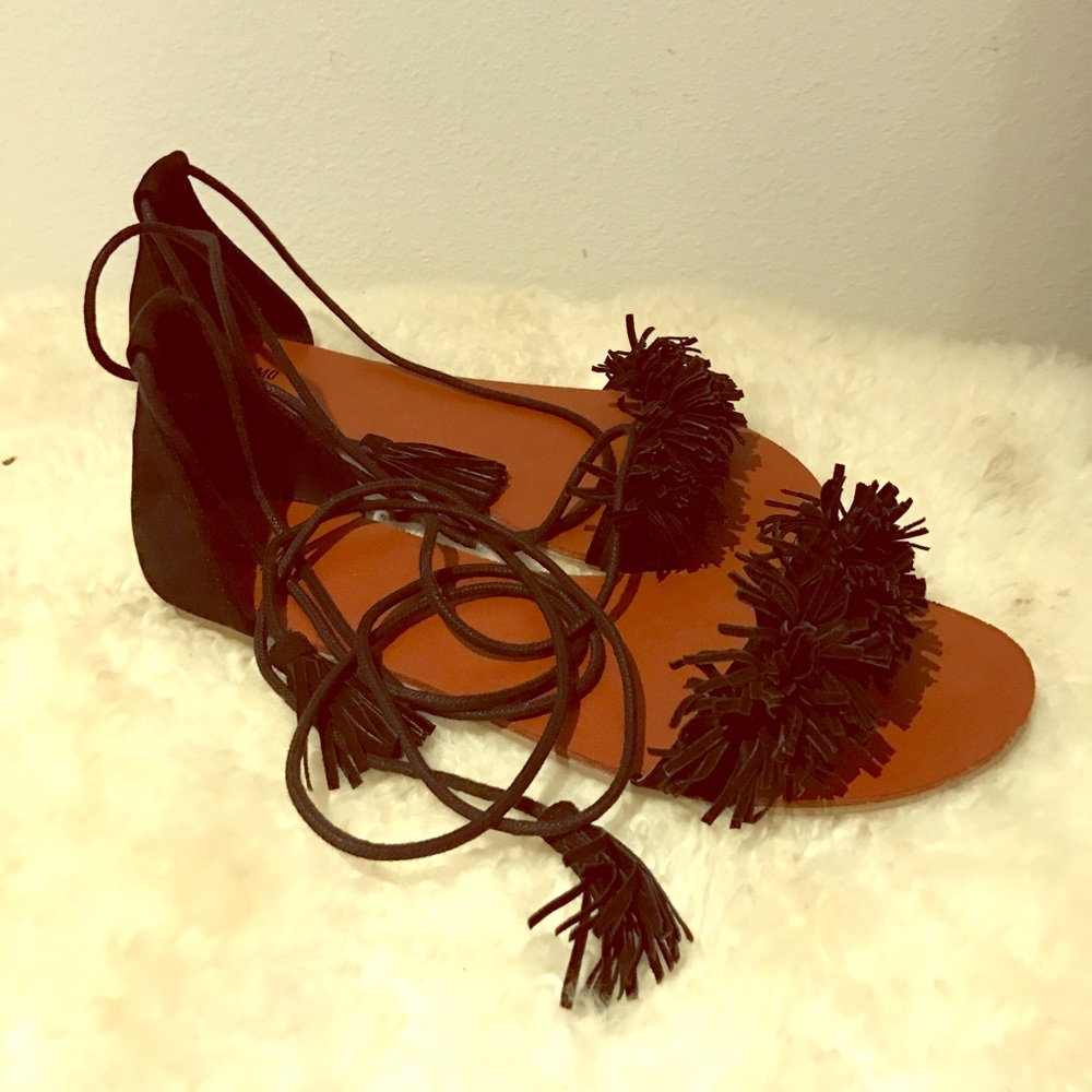 women's black fringe sandals size 11