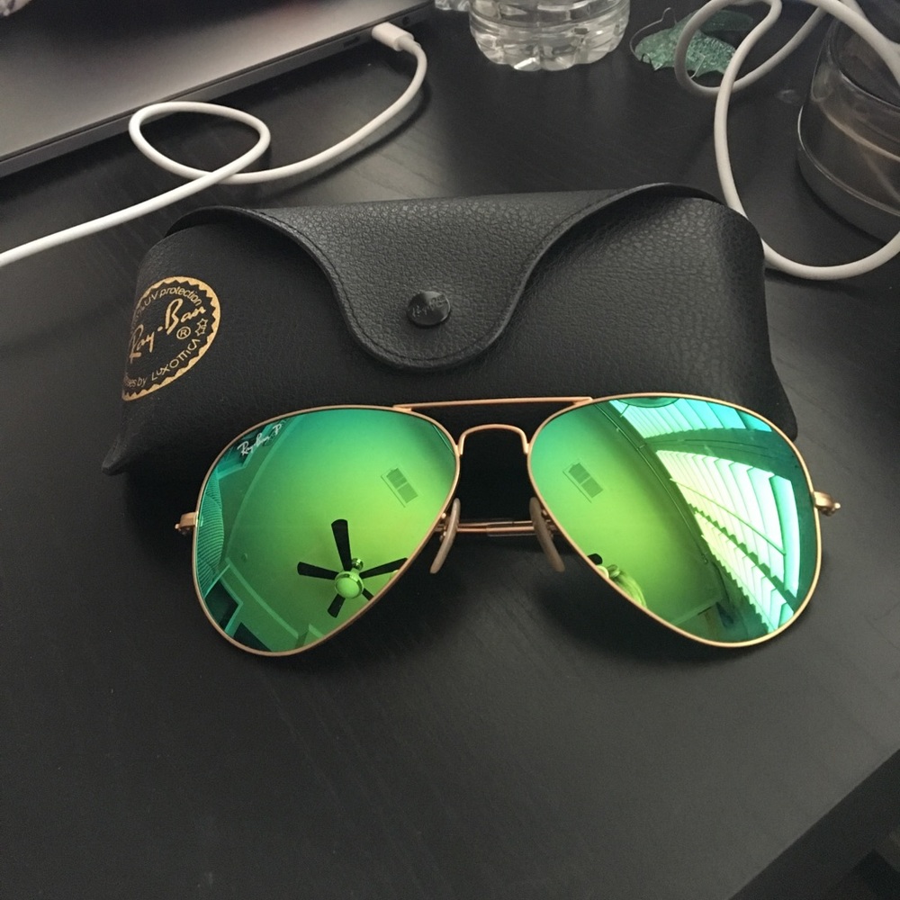 Ray Ban polarized green reflective aviators