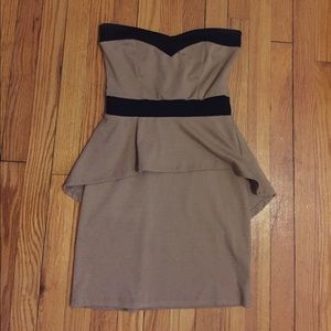 Tan and black peplum dress