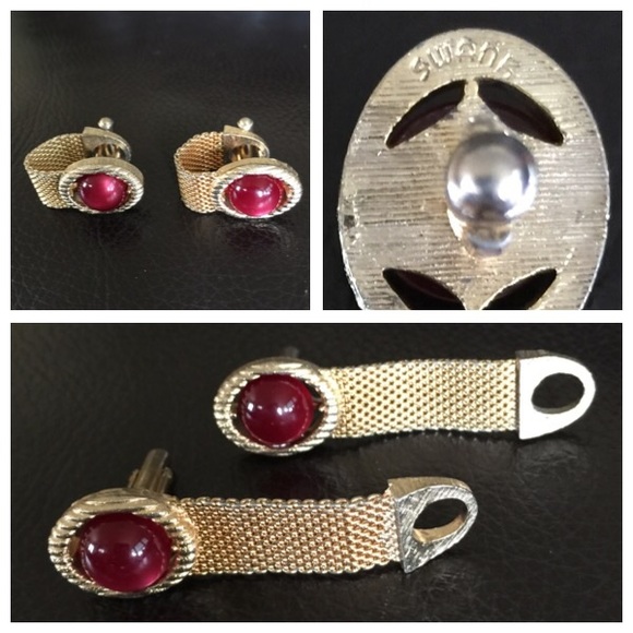 Swank Other - MENS🚨Vintage SWANK Red stone Goldtn Cuff Links