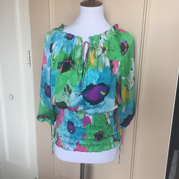 Light Flowy Colorful Floral Blouse - Picture 1 of 6