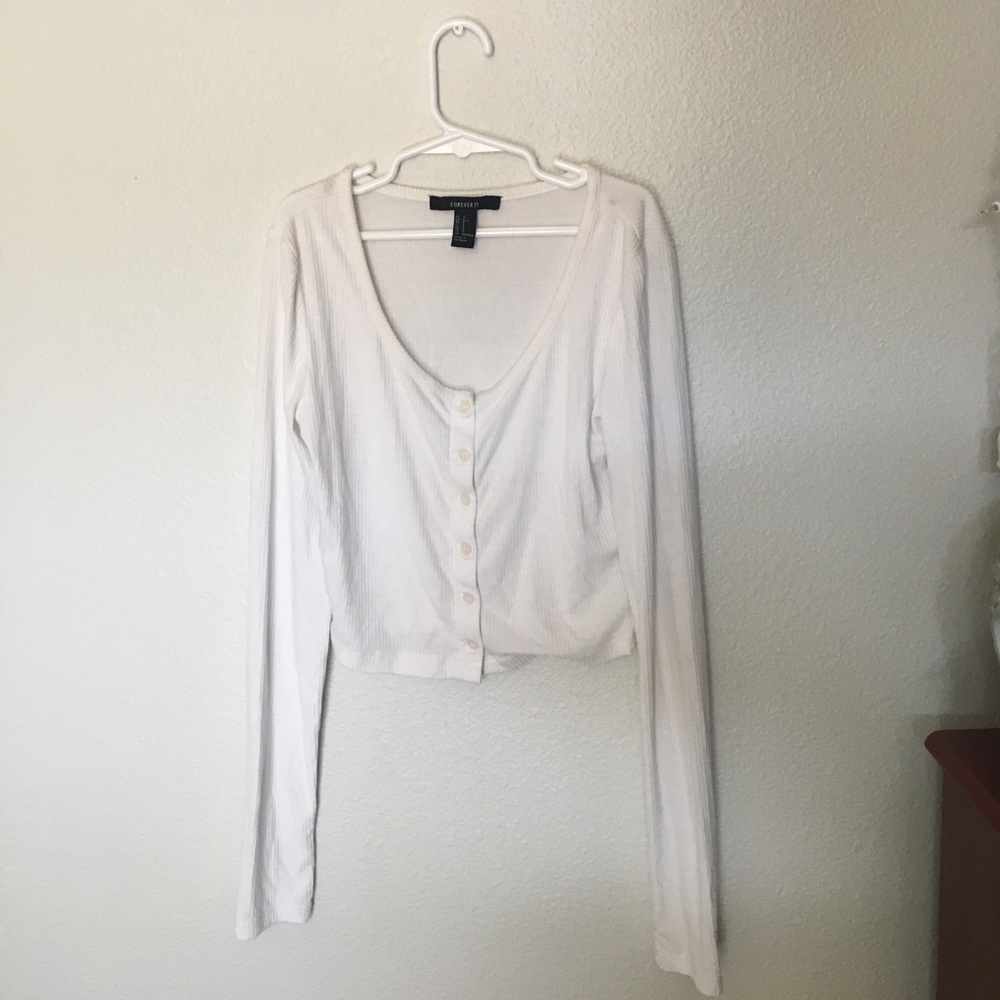 Buttoned Long Sleeve Crop Top