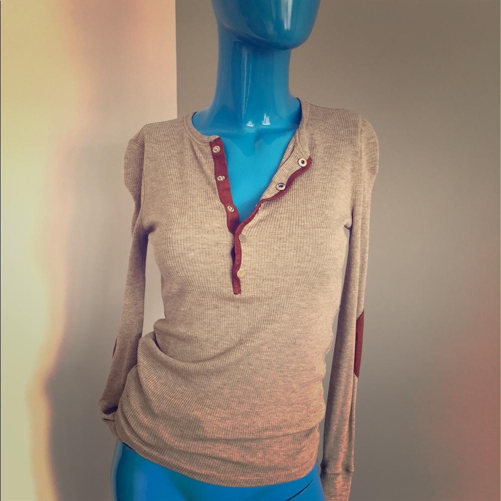 Ralph Lauren Equestrian Leather/Wool Long-Sleeve T