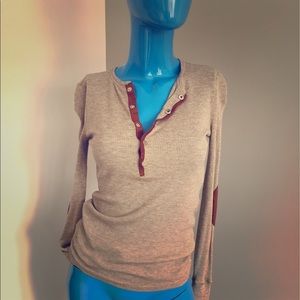 Ralph Lauren Equestrian Leather/Wool Long-Sleeve T