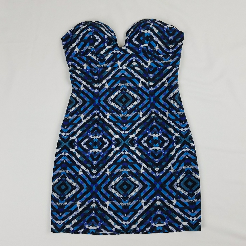 NBD Geometric Print Sweetheart Strapless Dress NWT