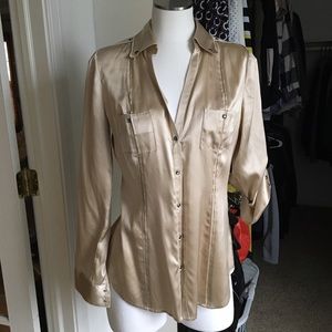 White House black market silk button down gold