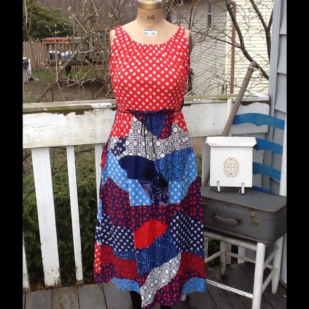 Vtg 60s/70s Mixed Media Hippie Maxi Sundress