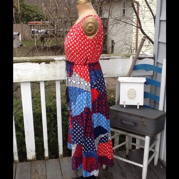 Vtg 60s/70s Mixed Media Hippie Maxi Sundress - Picture 2 of 4