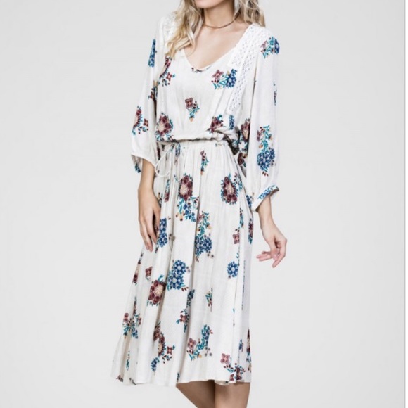 Drawstring Floral Midi Dress - Picture 3 of 8