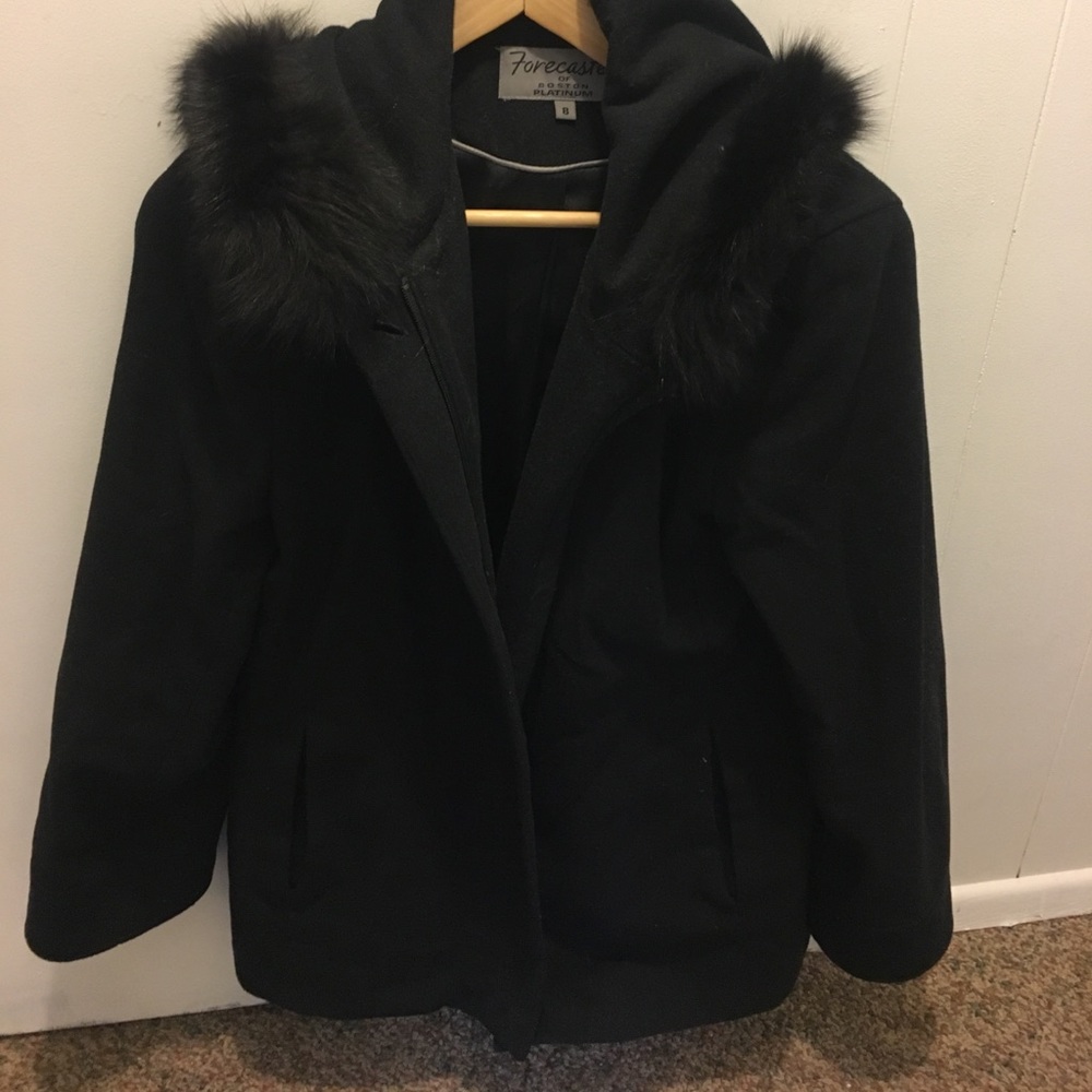 Wool coat real fur hood