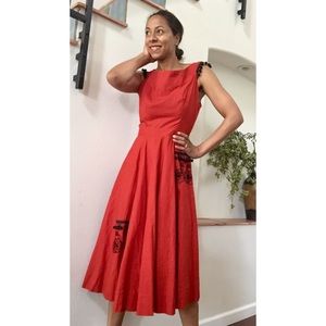 Beautiful Vintage Rust Tassels and Wagons Dress Beautiful Vintage Rust Tassels and Wagons Dress